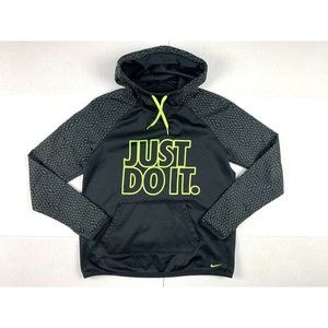 Nike Therma-Fit Size M Black Hoodie Pullover Jacket Yellow Print “Just Do It . “